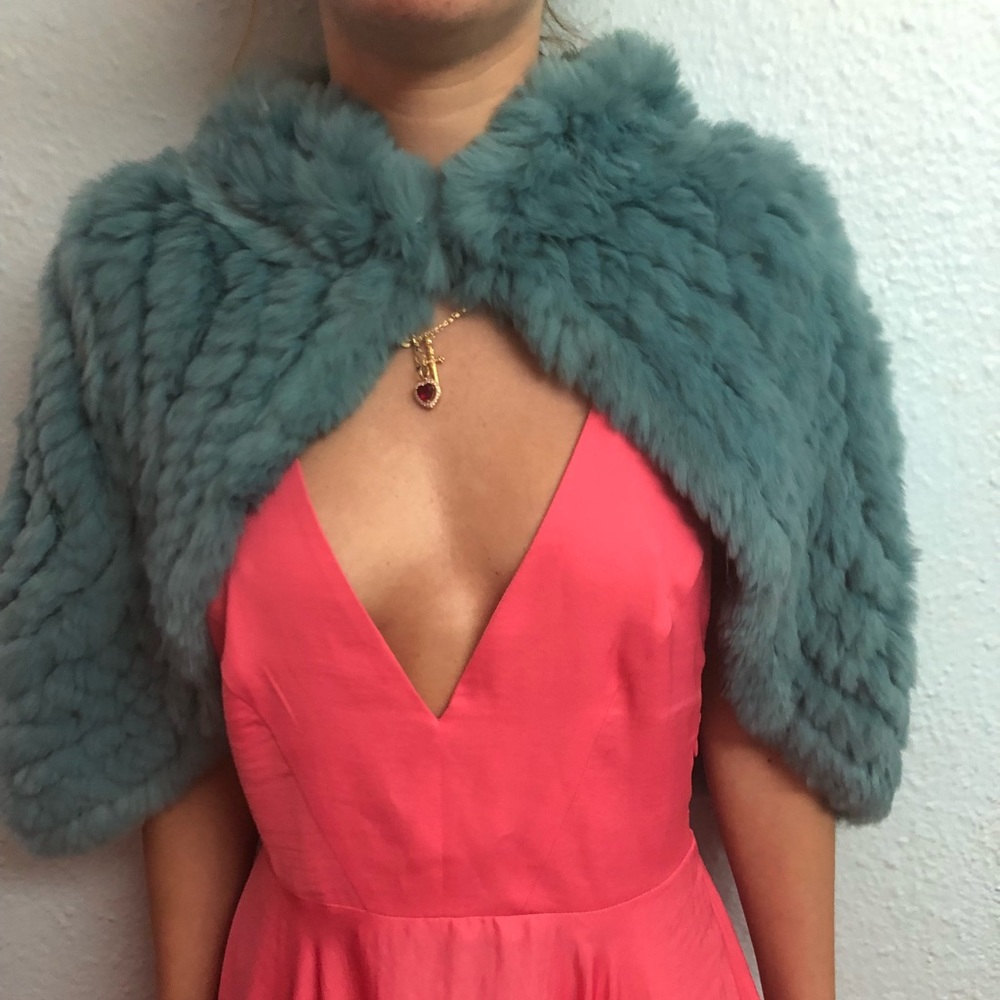 Marciano rabbit fur shawl teal!